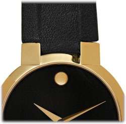   Movado Mens 605042 Faceto Gold Plated Leather Strap Watch Movado