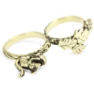 Beyond Rings Enchanted Squirrel and Acorn Two Finger Ring   designer 