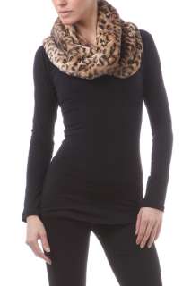 Black White Grey Taupe Leopard Faux Fur Infinity SCARF Neck Warmer 