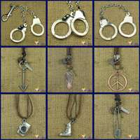 Dog TAG Label Leather Cross Mens Corkscrew Necklaces  
