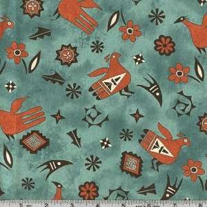   Moda Treasures Southwest Indian Symbols Turquoise Fabric By The Yard