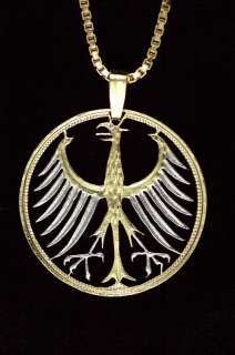 Germany Phoenix Cut Coin Pendant Necklace 1 1/8 diam.  