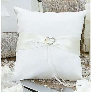  Ivory Satin Ring Pillow with Heart Decoration