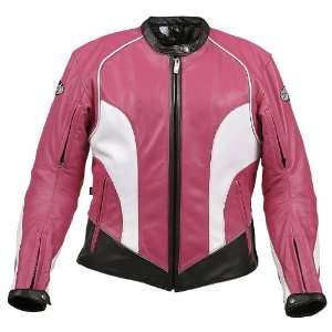 Joe Rocket Trixie Ladies Leather Motorcycle Jacket Fuchsia/White/Black 