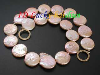 AAA 17 20mm coin fastener wafer pink pearl necklace  
