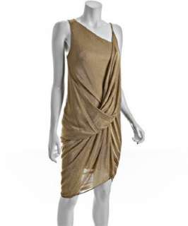 Diane Von Furstenberg metallic gold mesh Zinthia draped long dress 