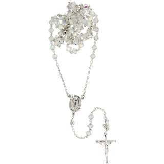 STERLING SILVER ROSARY NECKLACE,CLEAR SWAROVSKI CRYSTAL  