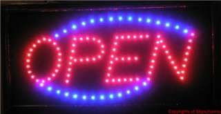 LED Neon Light Open Sign With Blue Oval Shape Running Lights