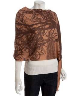 La Fiorentina brown tree branch print wool cashmere scarf   up 