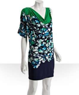 BCBGMAXAZRIA green jersey floral printed one shoulder dress   
