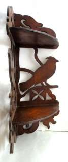 vintage/antique victorian WALNUT CORNER WALL SHELF,figural bird 