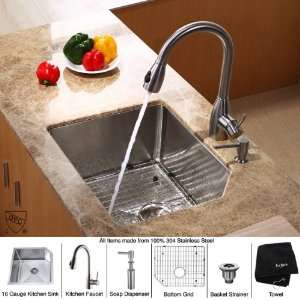  23 in. Single Bowl Kitchen Sink w Faucet & Soap Dispenser 