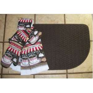 Brown Berber Slice 18 x 27 inch Kitchen Rug with 7 Piece Set of Dish 