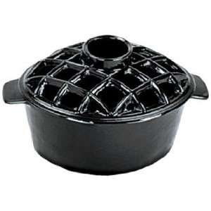   Quart Black Cast Iron Steamer Pot with Lattice Top