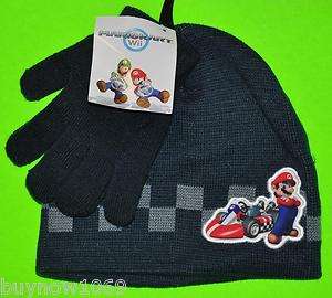 MARIO BROS NINTENDO BEANIE GLOVE SET STRETCH FIT KIDS ORIGINAL NWT 