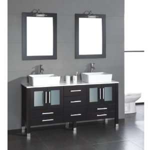  63 inch Wood & Porcelain Double Sink Bathroom Vanity Set 