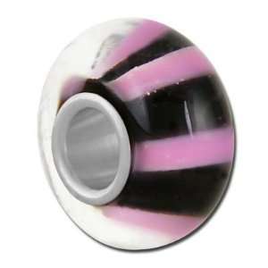  13mm Pink and Black Stripes Large Hole Beads Jewelry