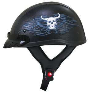   Half Helmet with Skull Embroidery   Black Leather   Medium Automotive