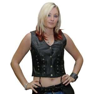   Top Quality Genuine Leather Front Criss Cross Lace Motorcycle Vest