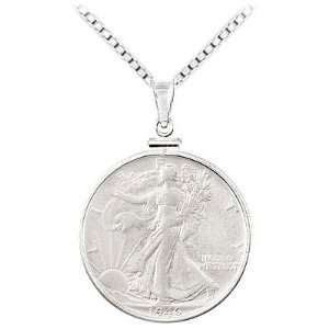 Silver Walking Liberty 1/2 Dollar Coin Set Into a Sterling Silver Coin 