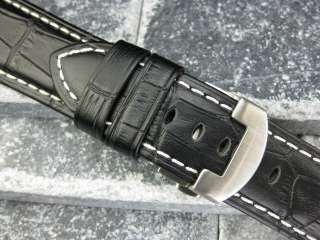 26 mm Leather Strap Deployment Buckle Fit PANERAI Black  