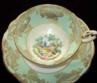 EB Foley CHELSEA BIRD MINT LIME GILT TEA CUP AND SAUCER  