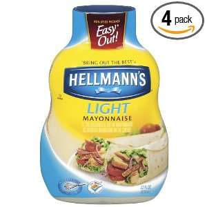 Hellmanns Light Mayonnaise, 22 Ounce squeeze bottle (Pack of 4 