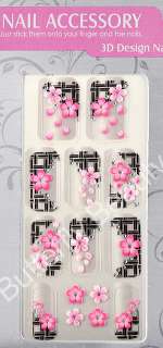 3D Pink Black Glitter Peach Flower NAIL Art Stickers 08  