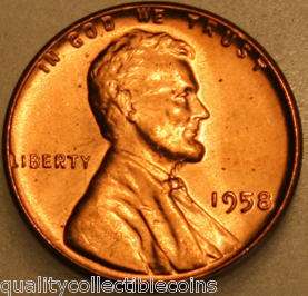 Lincoln Cent 1958 P Uncirculated Red Wheat Penny  