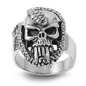  Sterling Silver for Men   Skull and Snake Ring   Size 10 Jewelry