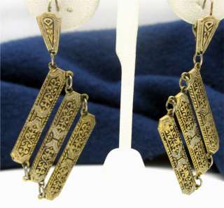 Lovely Damascene Earrings Pierced Dangly  