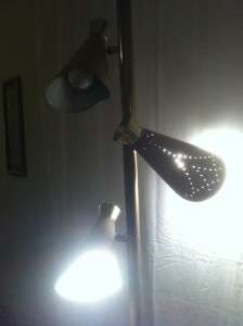 Vtg 50s Mid Century Tension Floor Pole Lamp 3 Metal Cone Shade Eames 