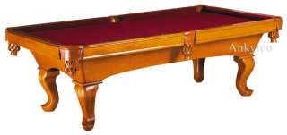 New 8ft / 8 Honey Queen Anne Pool / Billiards Table with Accessories