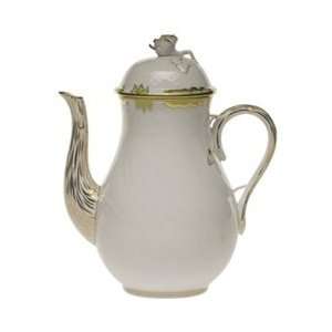   Herend Princess Victoria Green Coffee Pot With Rose