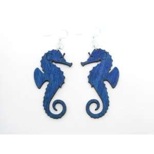  Aqua Marine Seahorse Wooden Earrings GTJ Jewelry