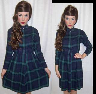   80s 90s Grunge Steampunk Navy Plaid SCHOOL GIRL Mini Dress XS  