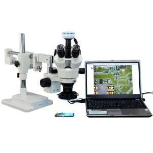 OMAX 2X 90X Zoom Dual Bar Boom Stand Trinocular Stereo Microscope with 