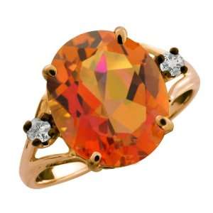   Oval Twilight Orange Mystic Quartz and Topaz Gold Plated Silver Ring