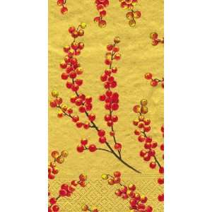   Berry Branches Paper Guest Towel Package, Red and Gold