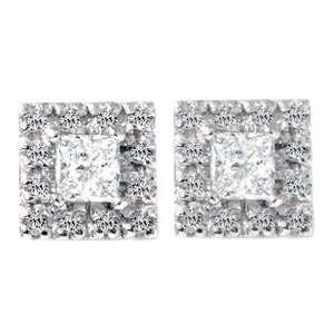   Princess Cut Diamond Pave Halo Studs Womens 14K White Gold Earrings