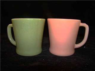 Fire king D Handled Coffee Mugs Green & Pale Pink  