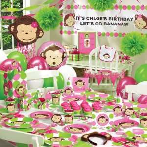  Pink Mod Monkey 1st Birthday Ultimate Party Pack for 16 