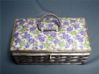 VINTAGE DRITZ WICKER WOOD SEWING BASKET W/CONTENTS MADE IN JAPAN 