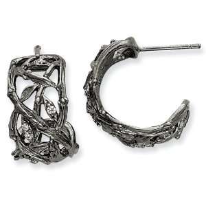   Silver, CZ & Rhodium Half Hoop Post Earrings Vishal Jewelry Jewelry
