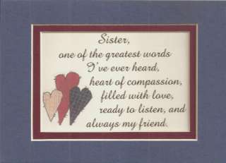 SISTERs Heart LOVE Always FRIENDs verses poems plaques  