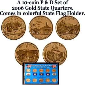   24KT GOLD LAYERED P & D SET OF 10   STATE QUARTERS 