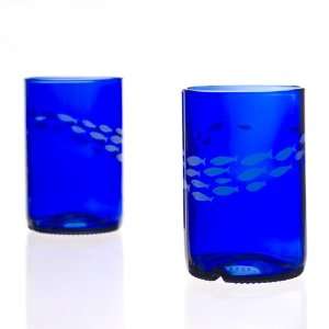  Recycled Wine Bottle Tumblers   Blue 