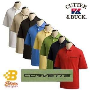   RED L C6 Corvette Script Embroidered Mens Cutter Buck Ace Polo Red