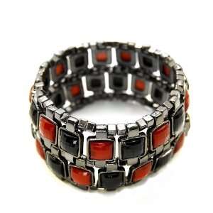 Faceted Stone Stretch Bracelet, Red and Black Jewelry