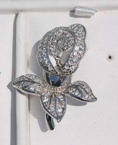 Sterling Silver Flower Cubic Zirconia Pin Brooch 925  